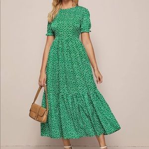 Boho dot floral flounce sleeve dress